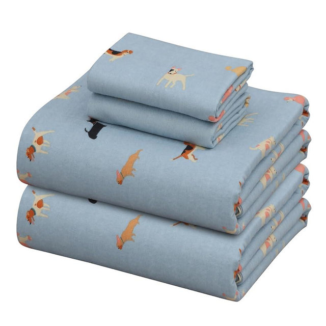 ZOYER Flannel Sheets Queen Size - 100% Cotton Double Brushed Bed Sheets, Deep Pockets 16 Inches Queen Sheet Set, All Seasons Breathable & Extra Soft - Warm & Cozy, 4 Piece, Puppy Pub