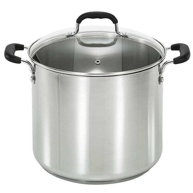 T-fal C99863 Stainless Steel Oven Safe Dishwasher Safe PFOA Free Stock Pot Cookware, 12-Quart, Silver