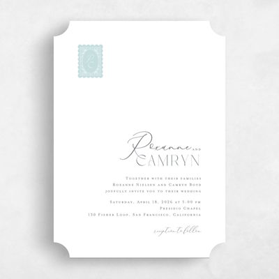 Blue Ticket Wedding Invitation - Poplar Stamp