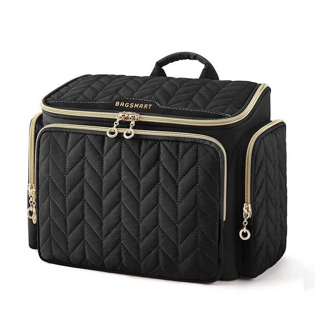 BAGSMART Travel Toiletry Bag, Large Wide-open Travel Bag for Toiletries, Makeup Cosmetic Travel Bag with Handle-Black