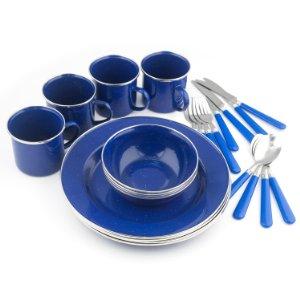 Stansport Enamel Camping Tableware Set, 24-Piece, Blue