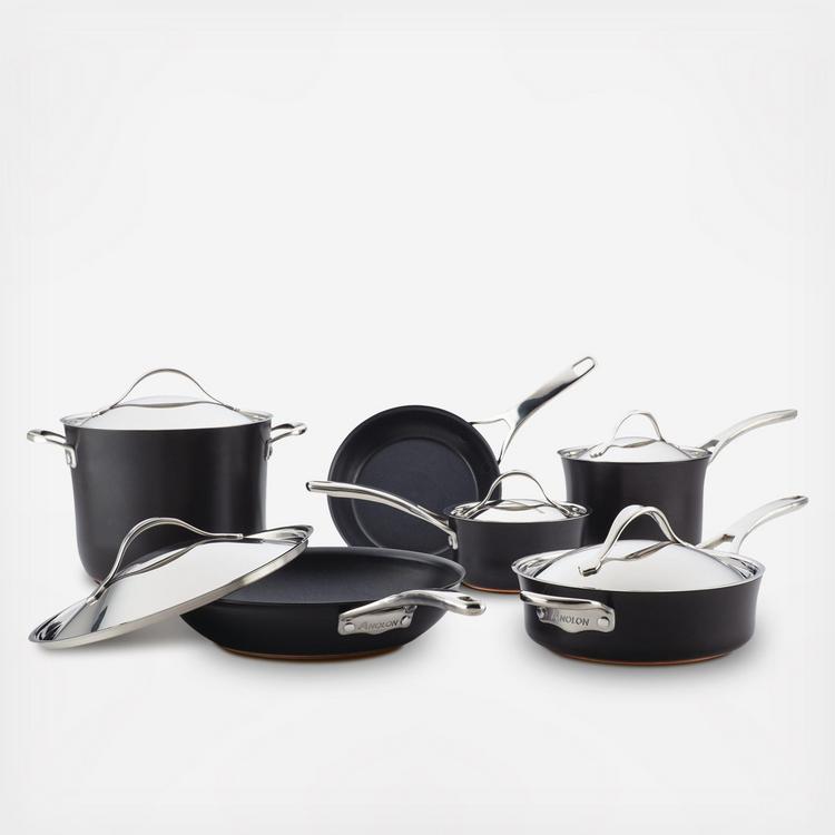 Anolon Melkpan, kookpan en braadpan van professioneel hard geanodiseerd materiaal, zwart, hard geanodiseerd aluminium, zwart, set van 3