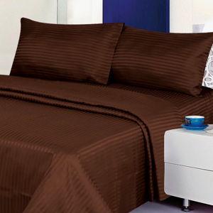 100% Cotton Sateen Striped Sheet Set - Coffee, Queen Sheet Set + 2 Pillowcases
