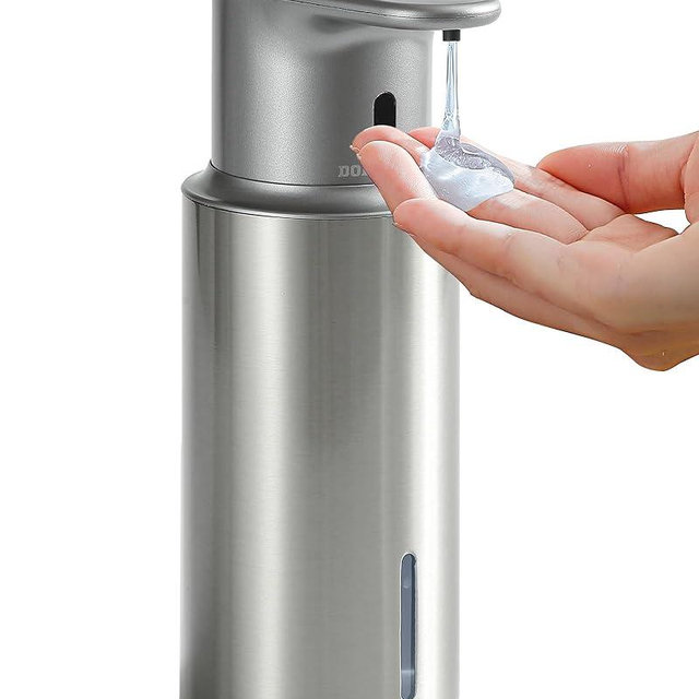 DODO MEKIA Automatic Liquid Soap Dispenser Touchless, 304 Stainless Steel Bottle Body &16.2oz/480ml Rechargeable, 3 Adjustable Liquid Levels, IPX7 Waterproof, for Kitchen Bathroom, Stainless Steel
