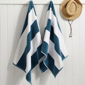 Loon & Lake Sand Resistant Beach Towels Set of 2 | Waffle Weave Reverse to Plush Velour Block Stripe | 2 Pack 30" x 60" | Crafted from 100% Combed Cotton | Wolfeboro Collection - Adriatic