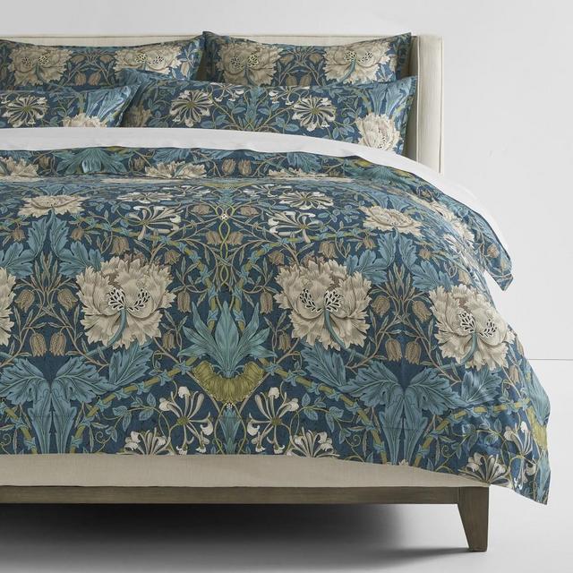 Morris & Co Honeysuckle Tulip Duvet & Shams, Full/Queen, Teal Blue