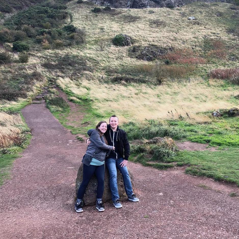 Taking in the sights from the base of Arthur's Seat in Edinburgh, Scotland.