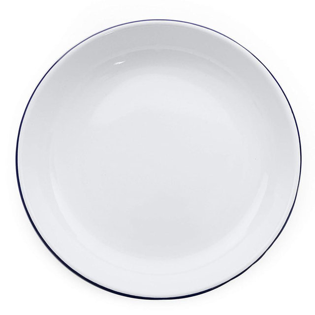 Crow Canyon Home Enamelware Pasta Plate, 10.5 inch, Vintage White/Blue (Set of 4)