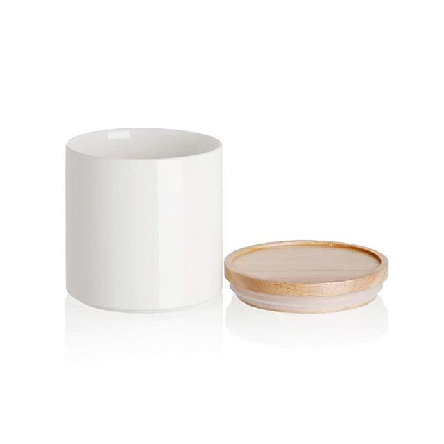 SWEEJAR Kitchen Canisters Ceramic Food Storage Jar, Stackable Containers with Airtight Seal Wooden Lid for Serving Coffee Bean, Flour, Tea, Spice and More - 39 FL OZ (White)