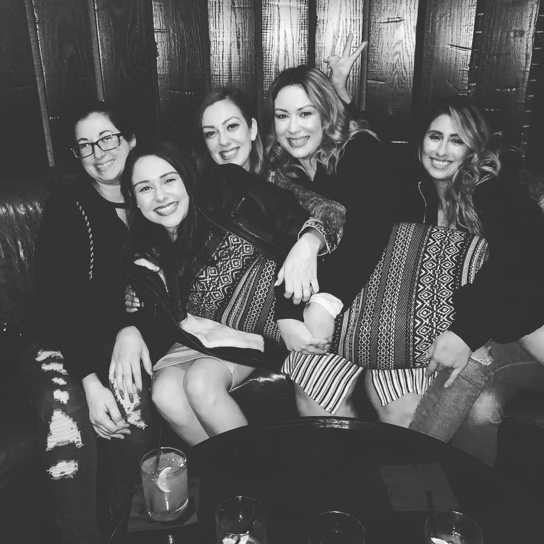 Most of my bridesmaids celebrating after our engagement<3