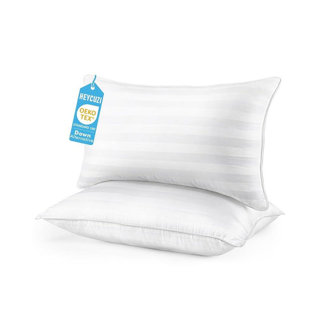 HEYCUZI Queen Size Bed Pillows Set of 2 - Premium Down Alternative Breathable Pillows for Side, Back, and Stomach Sleepers Fluffy Hotel Quality Soft Microfiber Fill Skin-Friendly