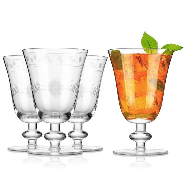 Royalrose Premium Delight Vintage Wine Glasses Set of 4, 10 oz – Hand-Blown with Etched Stem, Classic Glassware for Weddings, Dinners, and Holiday Gifting (Vintage Goblets)