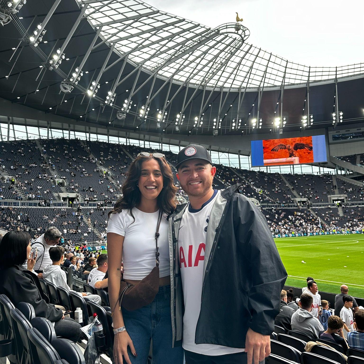 Us in London at the Tottenham stadium for a soccer game