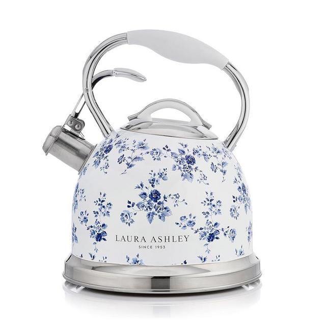 VQ Laura Ashley China Rose 3L Stainless Steel Tea Kettle Stovetop Whistling Teapot for Induction, Gas Hob or others. Silicon Coated Cool Handle & Push Button Mechanism Vintage Stove Top Kettle