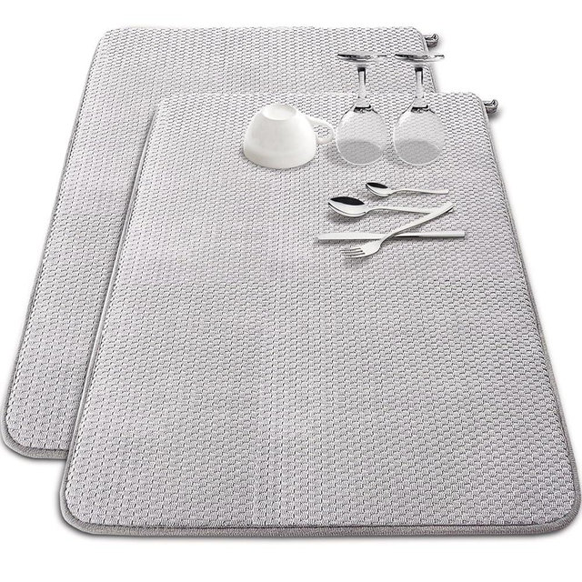 2 Pack Extra Large Microfiber Dish Drying Mat,30 x 24 Inch Super Absorbent Drying Pad,Large Size Dish Drying Mat for Countertops,Sinks,Draining Racks,Gray
