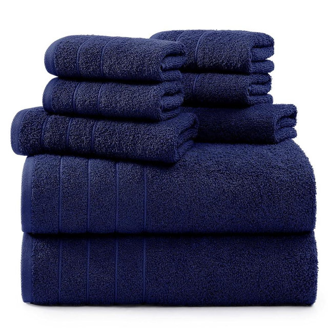 Casa Platino 8 Piece Towel Sets, 2 Large Bath Towels(30"x 60"), 2 Cotton Hand Towels for Bathroom & 4 Washcloths, 100% Ring Spun Towel Set for Bathroom, Lightweight & Highly Absorbent Towels - Navy