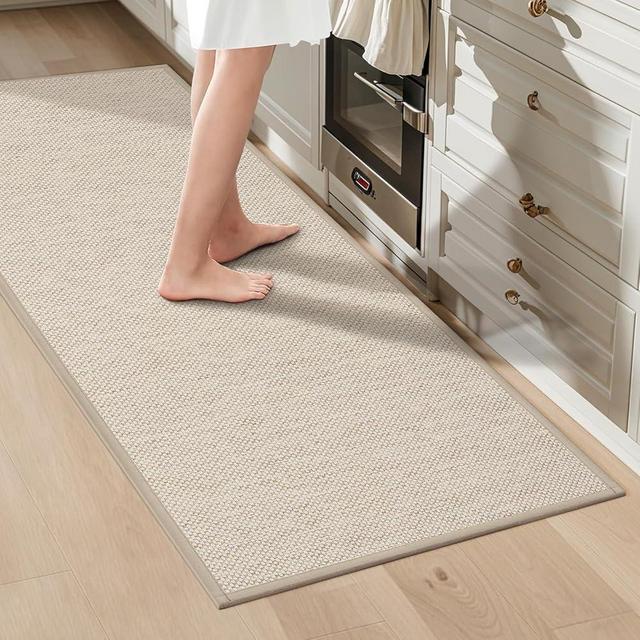 LEKEEPGO Kitchen Mats for Floor 17"x59", Absorbent Kitchen Rugs and Mats for Floor, Non Slip Kitchen Rug Hallway Runner, Kitchen Floor Mats for Kitchen, Laundry, Hallway, Rolled Packaging, Beige