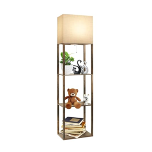 Plus Floor Lamp with Shelves, Modern Shelf Floor Lamp with 15W 3CCT LED Bulb and Memory Function, Wide Shelf Lamp for Display Storage, Standing Lamps for Living Room, Bedroom, Office, Corner