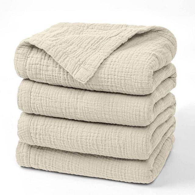 Lulu moon Muslin Throw Blanket Adult: Quilt Blanket for Bed and Couch 4-Layer, Ivory (Throw-55 x 75 Inches)