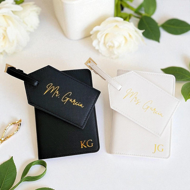 Personalized Saffiano Leather Passport Case & Luggage Tag Set