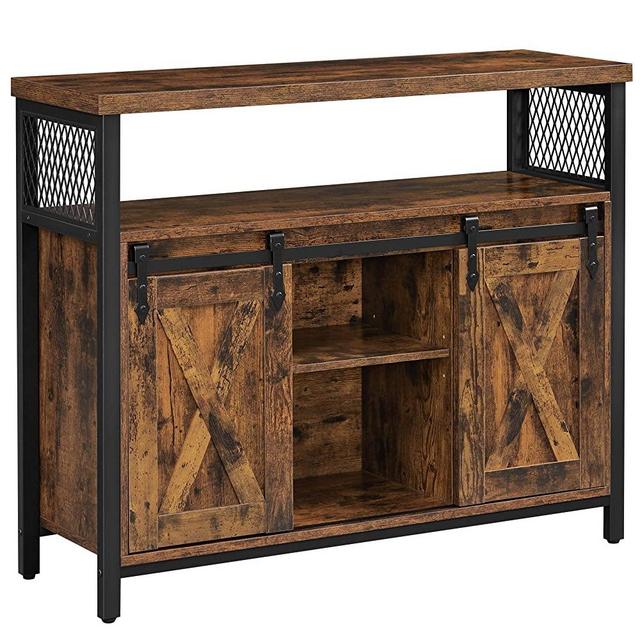 VASAGLE Storage Cabinet, Buffet Cabinet, Sideboard with Adjustable Shelf, Open Compartment, 39.4”L x 13”W x 31.5”H, Rustic Brown and Black ULSC092B01