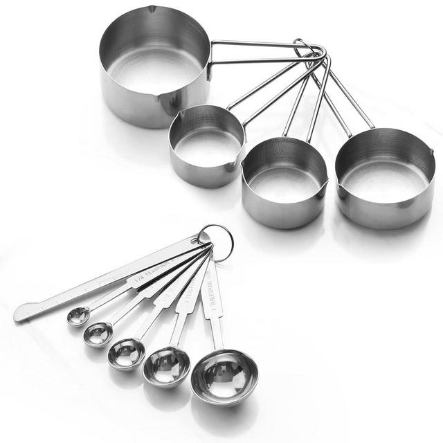 10-Piece Stainless Steel Measuring Cups and Spoons Set for Home Baking Essentials, Dishwasher Safe Kitchen Tools