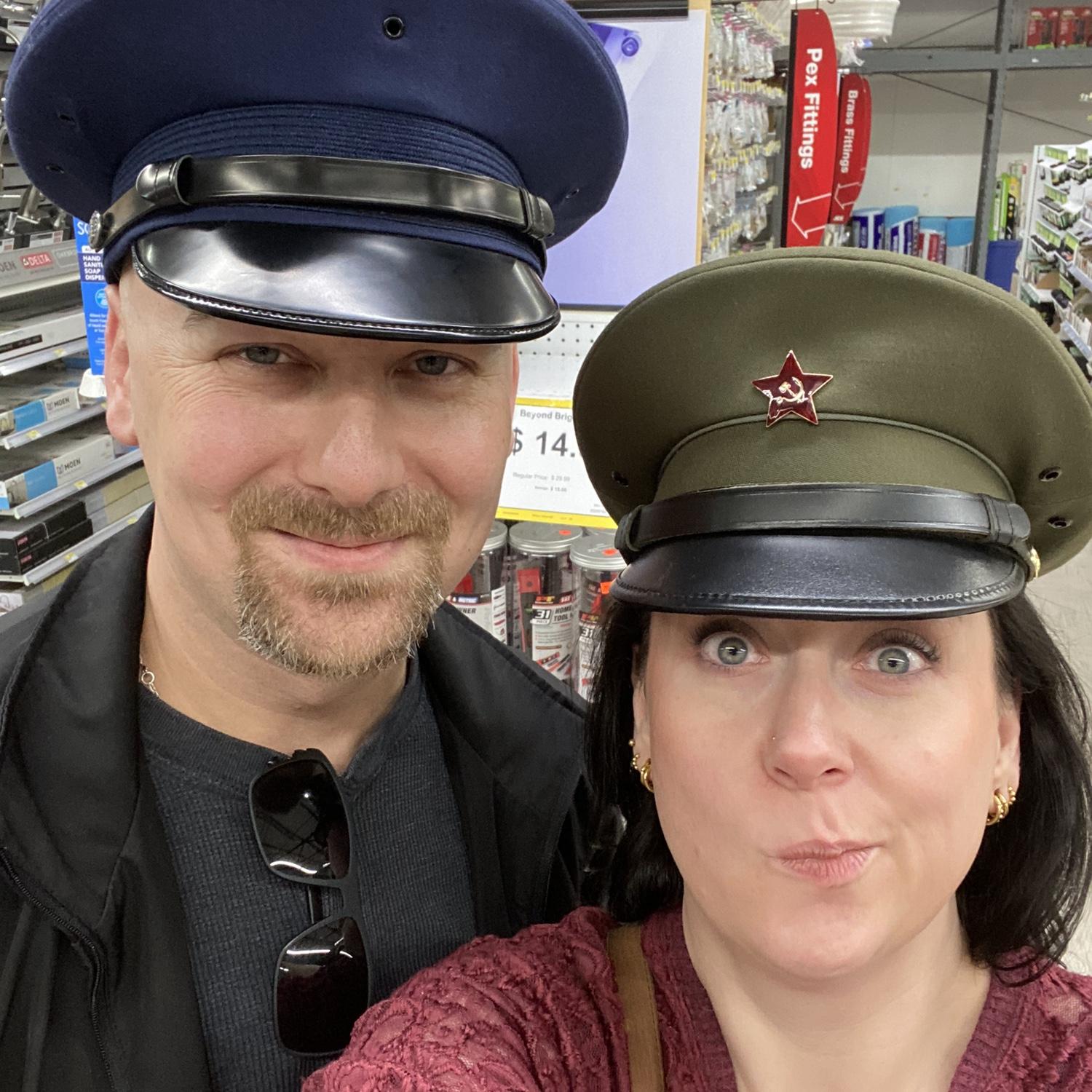 We have some creative date nights. This was at the army surplus store