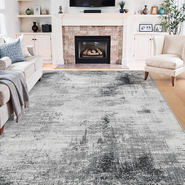 8x10 Area Rugs Machine Washable - Modern Abstract Large Rugs for Living Room Soft Anti-Skid Thin Carpet for Bedroom, Under Dining Table, Nursery, Farmhouse,Home Office (8'x10' Dark Grey)