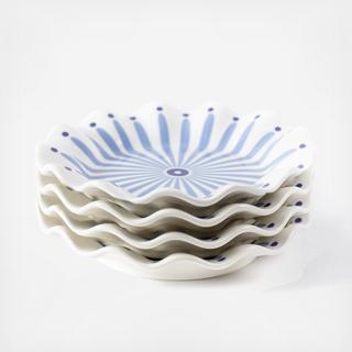 Iris Blue Burst Ruffle Salad Plate, Set of 4
