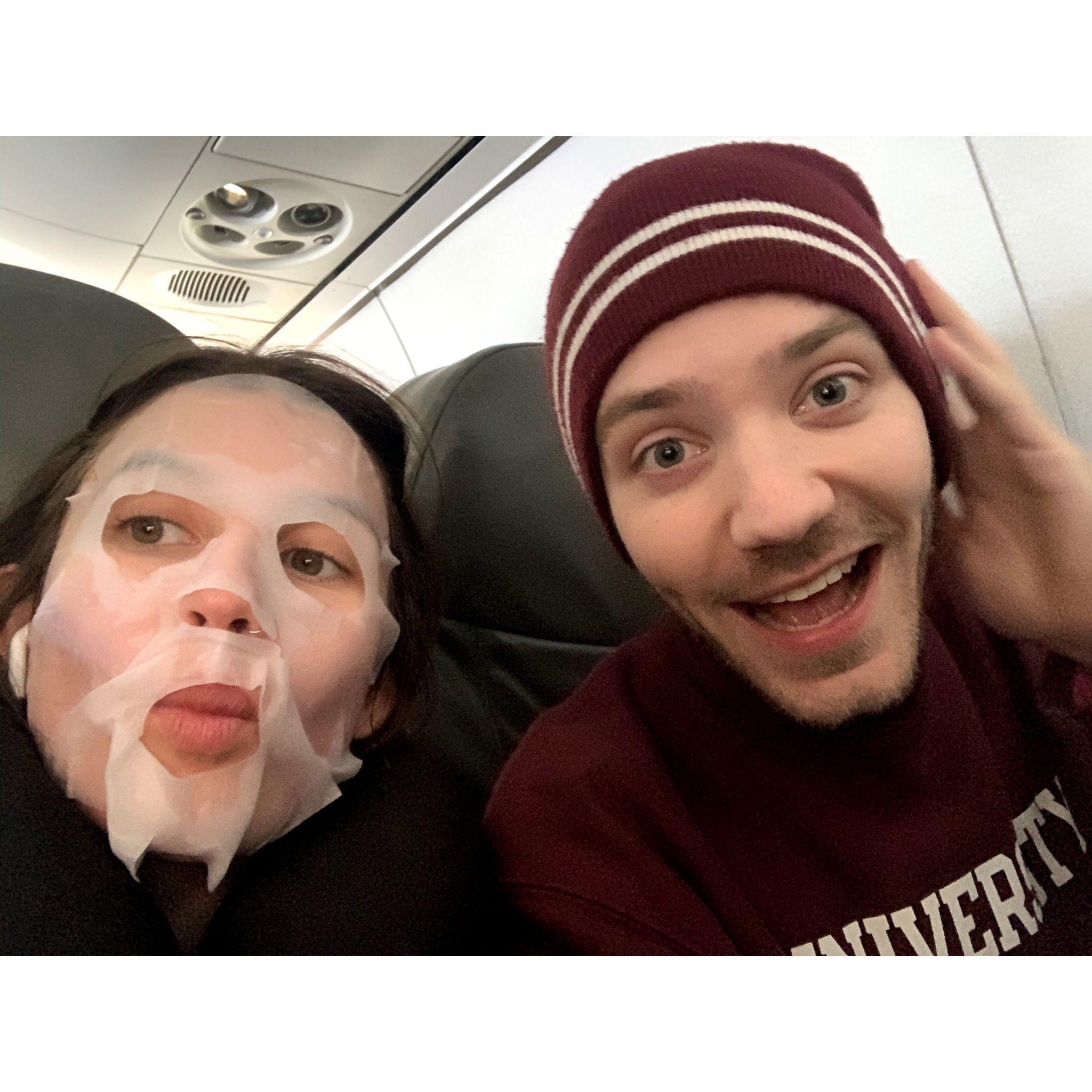 our first flight together (CHICAGO!) The plane didn't have any de-icer and had to turn around and go back to Boston!