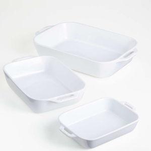 Staub White 3-Piece Rectangular Baker Set + Reviews | Crate & Barrel