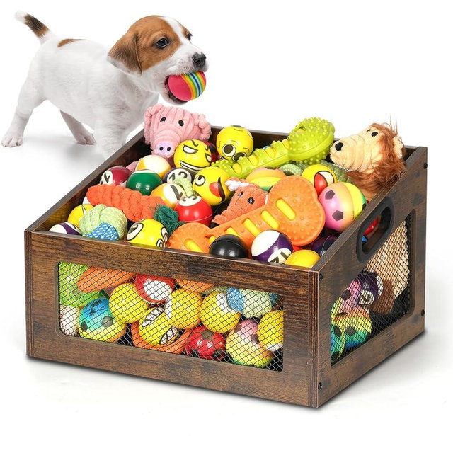 handrong Dog Toy Basket,Wood Dog Toy Box,Dogs Toys Bin,Dogs Storage Organizer,Large Cat Toys Basket Box for Living Room Outdoors Organizing Storage