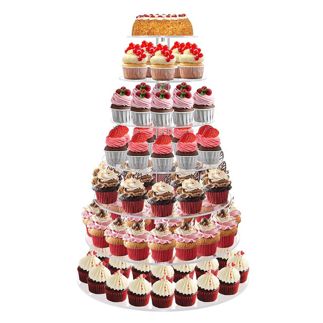 Cupcake Stand, 7 Tier Round Cupcake and Cake Dessert Tower Holder for 70 Cupcakes, Clear Acrylic Cupcake Riser, Large Pastry Cupcake Display for Party Wedding Birthday