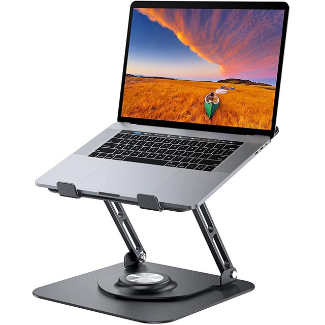 Laptop Stand for Desk, Adjustable Computer Stand with 360° Rotating Base, Ergonomic Laptop Riser for Collaborative Work, Foldable & Portable Laptop Stand, fits for All 10-17" Laptops