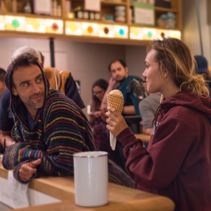 Doing what Kayla does best, eating ice cream while James watches.
