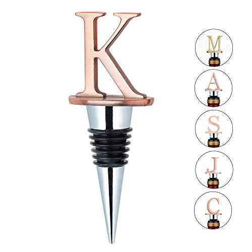 Wine Stoppers - Stainless Steel Letters Wine Stopper, Silicone Reusable Wine and Beverage Bottle Stopper, used for Bar, Kitchen, Holiday Party, Wedding Keep Wine Fresh (K)