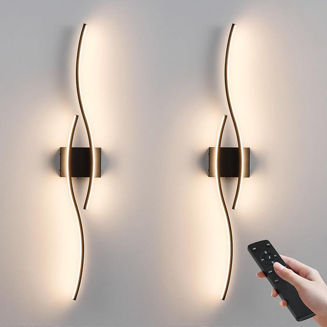 KARTOOSH Battery Operated Wall Sconces Set of Two with Remote Control, Dimmable/3 Color/Night-Light/Timer/Memory, Black Modern Wireless LED Sconce for Living Room, Hallway, Bedroom, 39.3 Inch (2 Pack)