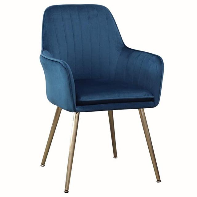 Five Stars Furniture Accent Living Room Leisure Armchair Velvet Fabric Dining Chair with Golden Metal Legs (Dark Blue Set of 1)