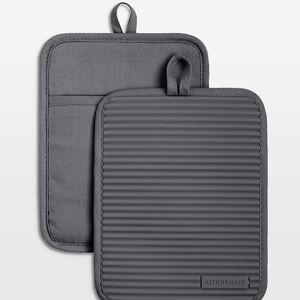 KitchenAid Charcoal Ribbed Soft Silicone Pot Holders, Set of 2 | Crate & Barrel