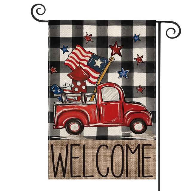 AVOIN colorlife 4th of July Independence Day Garden Flag 12x18 Inch Vertical Double Sided, Patriotic Buffalo Plaid Truck Welcome Yard Outdoor Decor