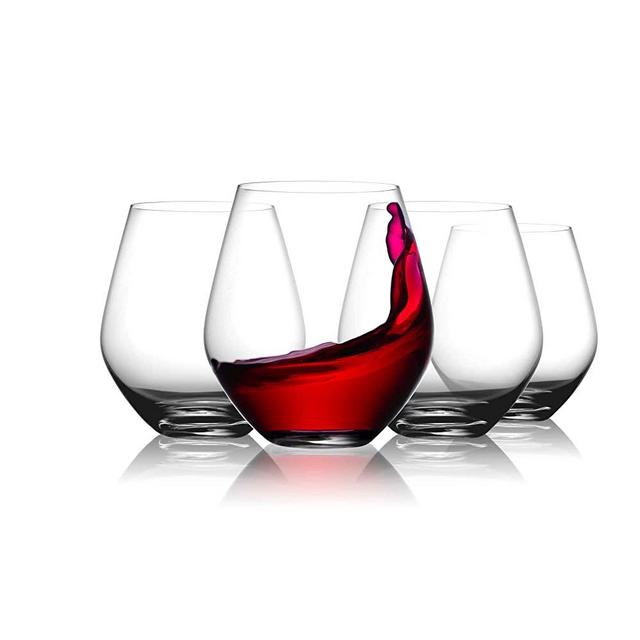 Stemless Wine Glasses (4 Pack - 18 Ounces) Drinking Glasses Highly Durable, Round Bowl Glasses for Wine, Red And White Wine Tumblers, European Made Cocktail Glasses, Stemless Wine Glass, Wine Goblets