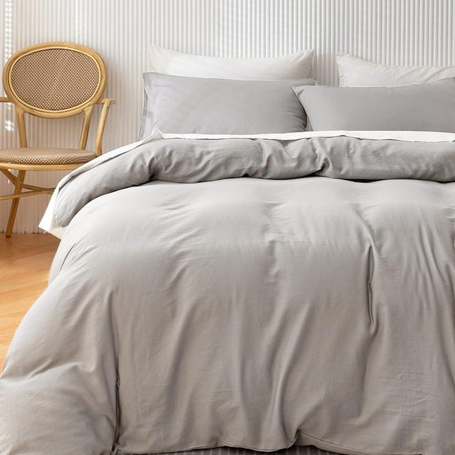HeimenAogo 600 Tc Egyptian Cotton Duvet Cover California King Size Ultra Soft and Breathable Bedding Set with Zipper Closure Long Staple Washed Cotton Duvet Cover Linen Like Texture Light Grey 3 Pcs