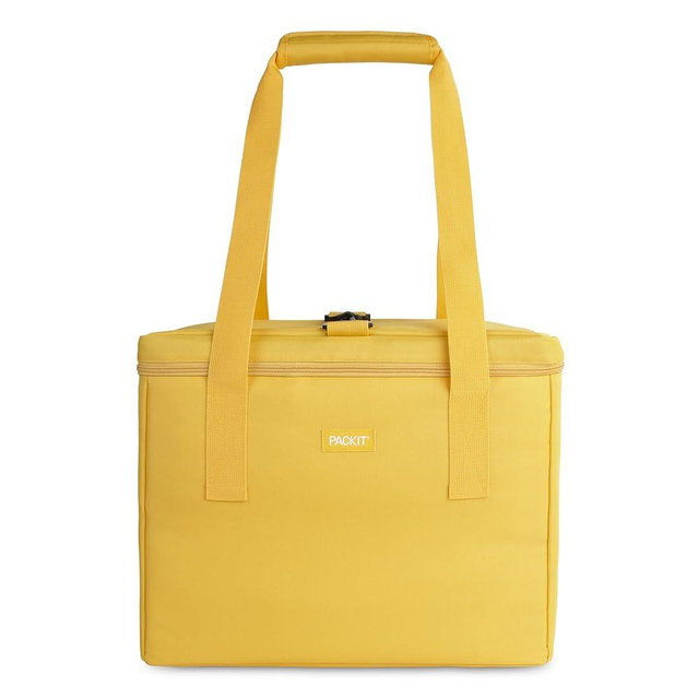 PackIt® Freezable Market Tote, Lemonade, Built with ECOFREEZE® Technology, Collapsible, Reusable Grocery Tote Bag, Zip Closure, Dual Handles, for Transporting Fresh Groceries, Perishables, and Drinks