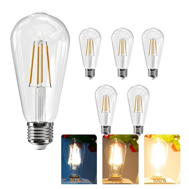 Jensense LED Light Bulbs Dimmable 7W Edison LED Bulbs 60 watt Equivalent 3000K Soft Warm White 800 Lumen CRI90+ Standard E26 Base ST58 Old Style Vintage LED Filament Bulb 6 Pack