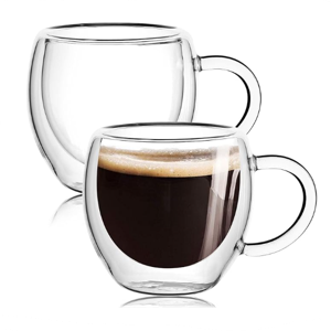 Espresso Cups Set of 2 With Handle,2.5oz Clear Expresso Shots Cup,Espresso Shot Glasses,Double Wall Insulated Expresso Mugs,Tazas de Cafe Expreso,Microwave Dishwasher Safe,Suit for Espresso Machine