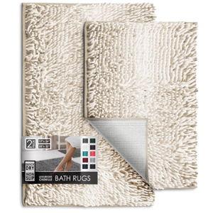 Hearth & Harbor Bathroom Rugs, 2 Piece Chenille Bath Mat Set - Beige Mix Bath Rug, 17x24-20x32