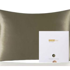 ZIMASILK 100% Pure Mulberry Silk Pillowcase for Hair and Skin Health,Soft and Smooth,Both Sides Premium Grade 6A Silk,600 Thread Count,with Hidden Zipper,1pc(Standard 20''x26'',Olive Grey)