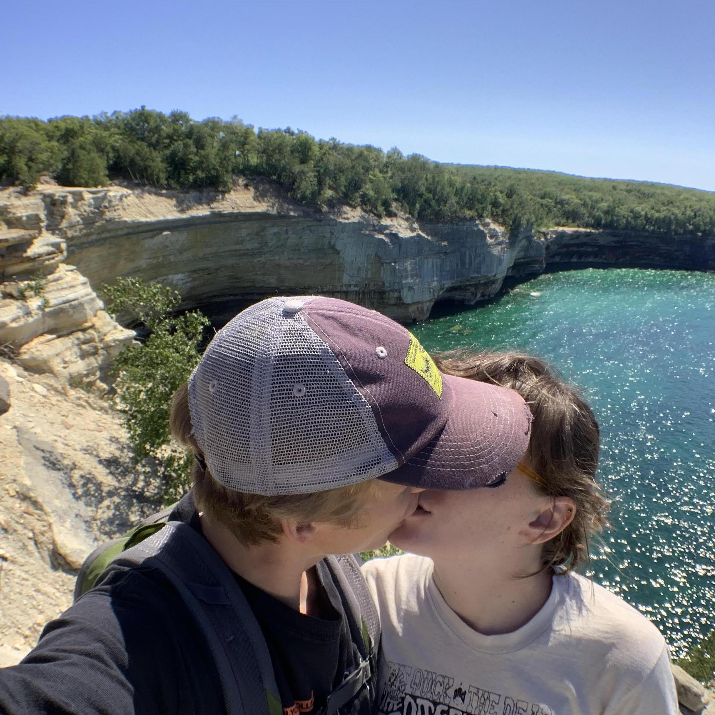 [August 2020, Michigan] Sweaty smooch after 10 miles of hiking in flip flops...