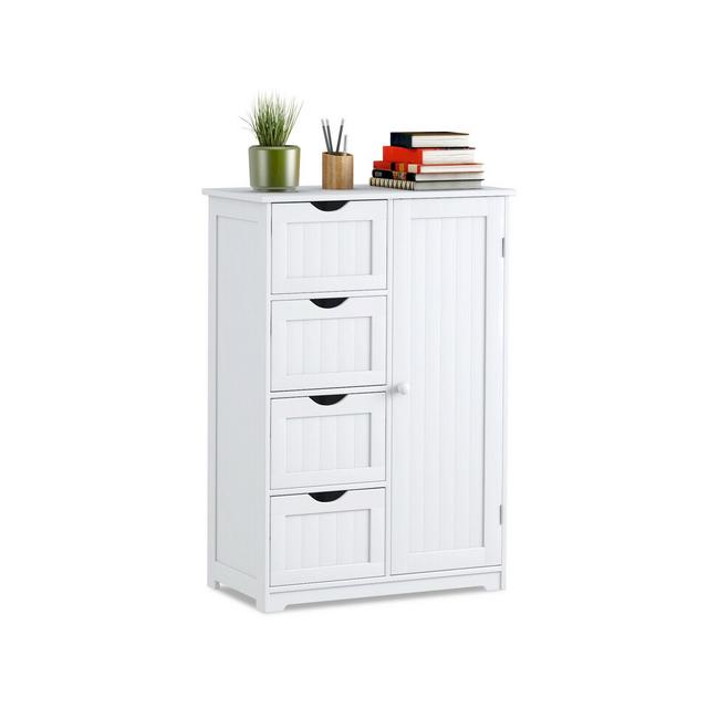 Costway Wooden 4 Drawer Bathroom Cabinet Storage Cupboard 2 Shelves Free Standing White