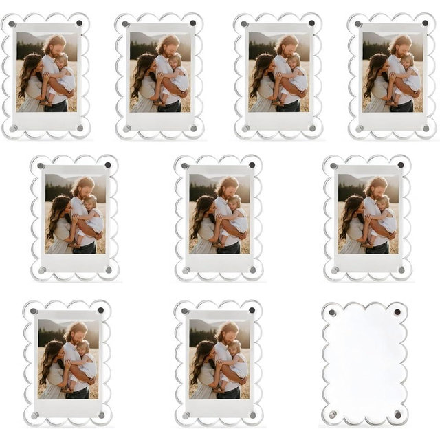 Nirvany 10 Pack Acrylic Magnetic Picture Frames for Fridge, 2.75x3.9 Inch Clear Scalloped Acrylic Photo Holders for Mini & Wallet-Size Pictures